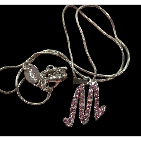 Pink Rhinestone M Monogram Silver Tone Pendant Necklace - Picture 4 of 8